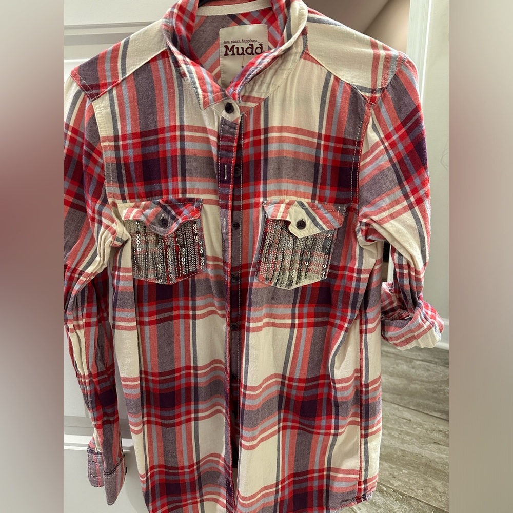 Mudd Metallic pockets Button-Front Flannel Shirt- Medium